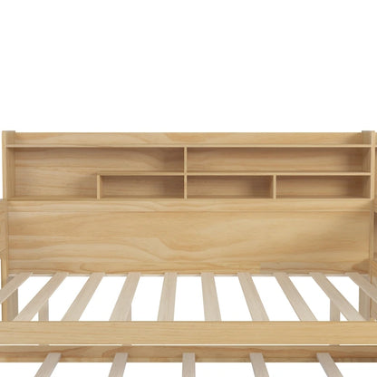 Lit capitaine tout-en-un en bois avec bibliothèque intégrée en forme de U, lit gigogne et bureau latéral pour chambre à coucher