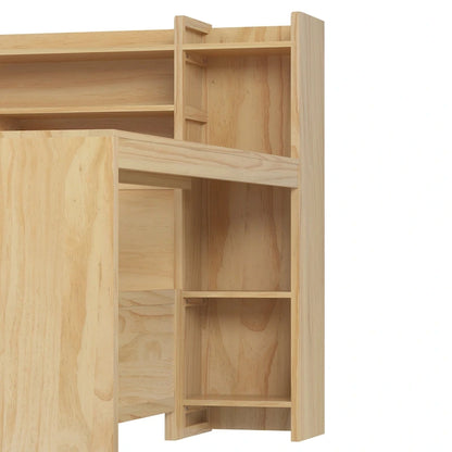 Lit capitaine tout-en-un en bois avec bibliothèque intégrée en forme de U, lit gigogne et bureau latéral pour chambre à coucher
