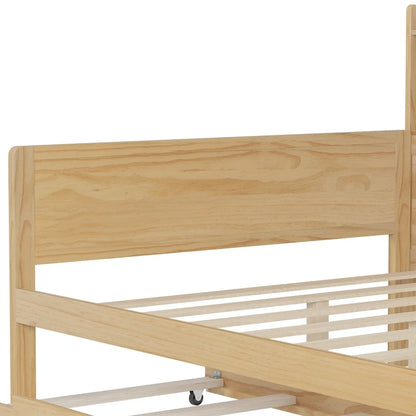 Lit capitaine tout-en-un en bois avec bibliothèque intégrée en forme de U, lit gigogne et bureau latéral pour chambre à coucher