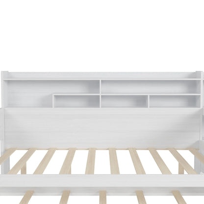 Lit capitaine tout-en-un en bois avec bibliothèque intégrée en forme de U, lit gigogne et bureau latéral pour chambre à coucher