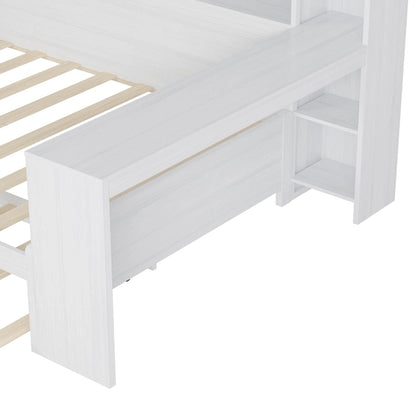 Lit capitaine tout-en-un en bois avec bibliothèque intégrée en forme de U, lit gigogne et bureau latéral pour chambre à coucher