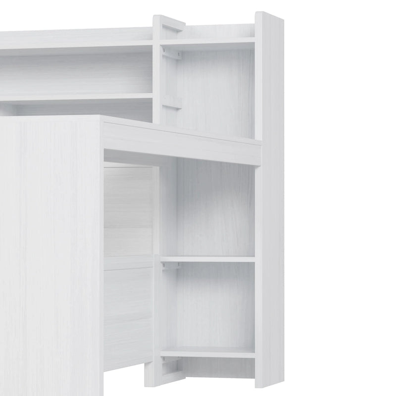 Lit capitaine tout-en-un en bois avec bibliothèque intégrée en forme de U, lit gigogne et bureau latéral pour chambre à coucher
