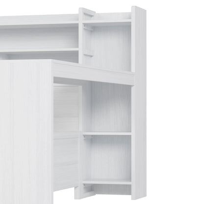 Lit capitaine tout-en-un en bois avec bibliothèque intégrée en forme de U, lit gigogne et bureau latéral pour chambre à coucher