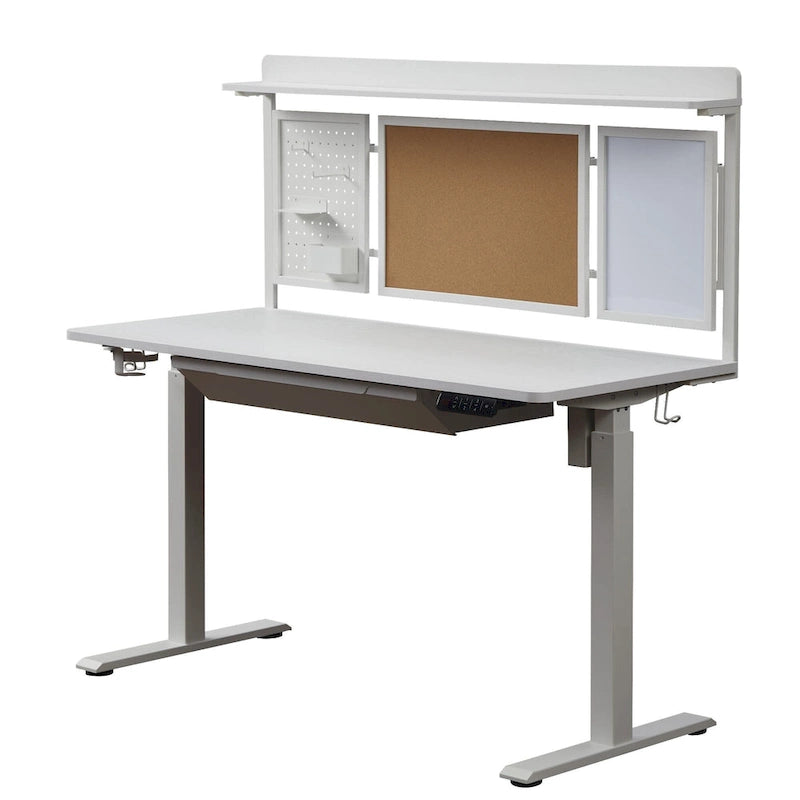 Bureau assis-debout électrique blanc KOWO 55 avec tiroir et dossier réglable en hauteur pour bureau à domicile