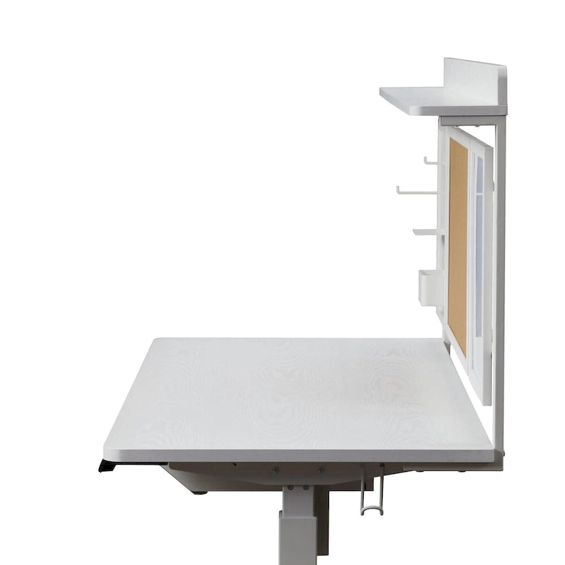 Bureau assis-debout électrique blanc KOWO 55 avec tiroir et dossier réglable en hauteur pour bureau à domicile