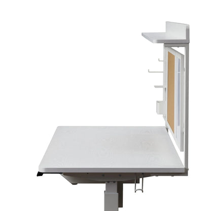 Bureau assis-debout électrique blanc KOWO 55 avec tiroir et dossier réglable en hauteur pour bureau à domicile