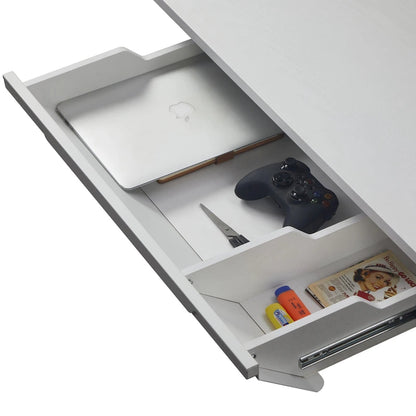 Bureau assis-debout électrique blanc KOWO 55 avec tiroir et dossier réglable en hauteur pour bureau à domicile