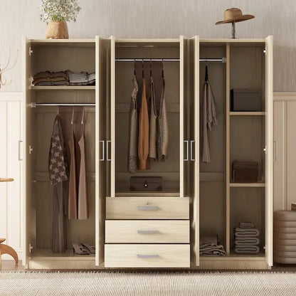 Armoire de rangement en bois à 6 portes avec 3 grands tiroirs pour chambre à coucher
