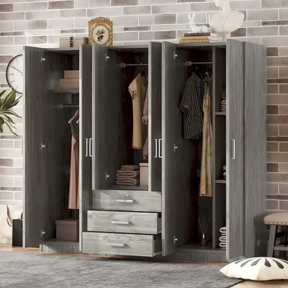 Armoire de rangement en bois à 6 portes avec 3 grands tiroirs pour chambre à coucher