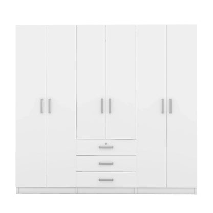 Armoire de rangement en bois à 6 portes avec 3 grands tiroirs pour chambre à coucher