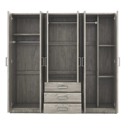 Armoire de rangement en bois à 6 portes avec 3 grands tiroirs pour chambre à coucher