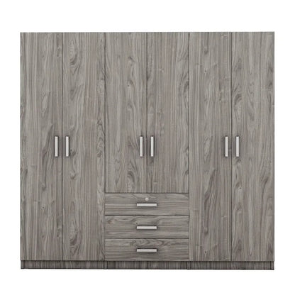 Armoire de rangement en bois à 6 portes avec 3 grands tiroirs pour chambre à coucher