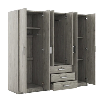 Armoire de rangement en bois à 6 portes avec 3 grands tiroirs pour chambre à coucher