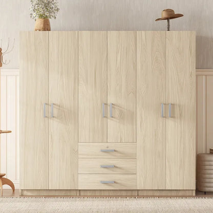 Armoire de rangement en bois à 6 portes avec 3 grands tiroirs pour chambre à coucher