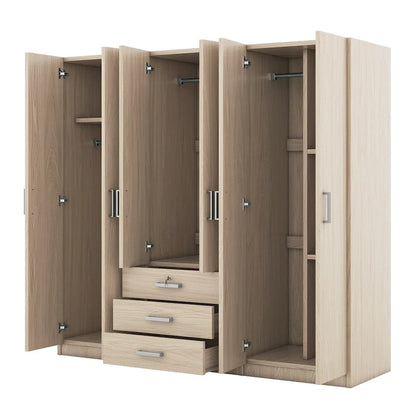 Armoire de rangement en bois à 6 portes avec 3 grands tiroirs pour chambre à coucher