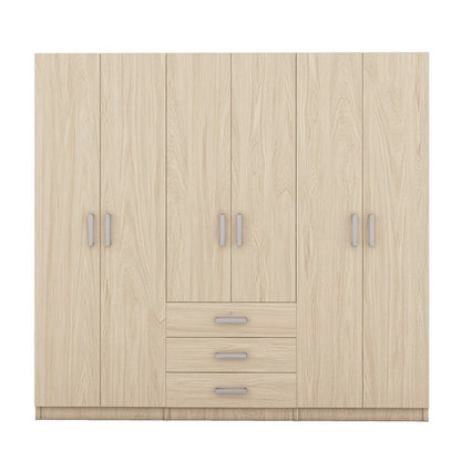 Armoire de rangement en bois à 6 portes avec 3 grands tiroirs pour chambre à coucher