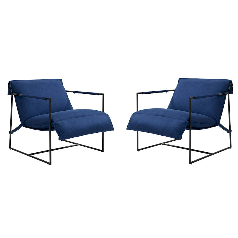 Ensemble de 2 fauteuils d'appoint en tissu avec structure en métal et dossier suspendu.