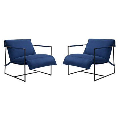 Ensemble de 2 fauteuils d'appoint en tissu avec structure en métal et dossier suspendu.