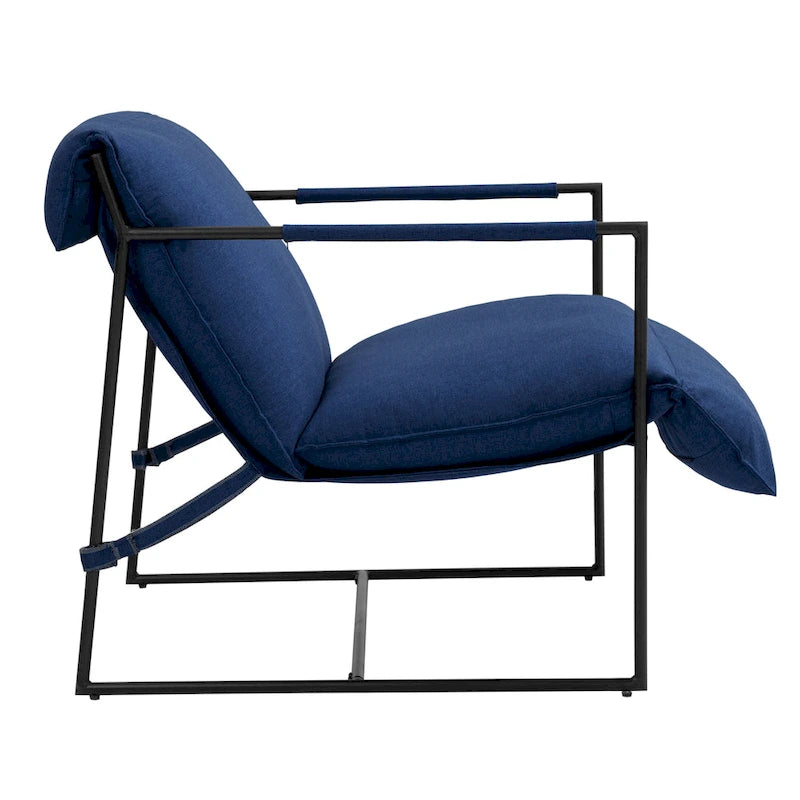 Ensemble de 2 fauteuils d'appoint en tissu avec structure en métal et dossier suspendu.