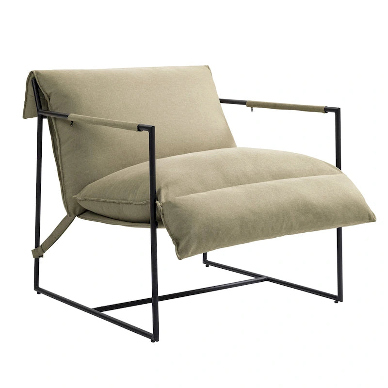 Ensemble de 2 fauteuils d'appoint en tissu avec structure en métal et dossier suspendu.