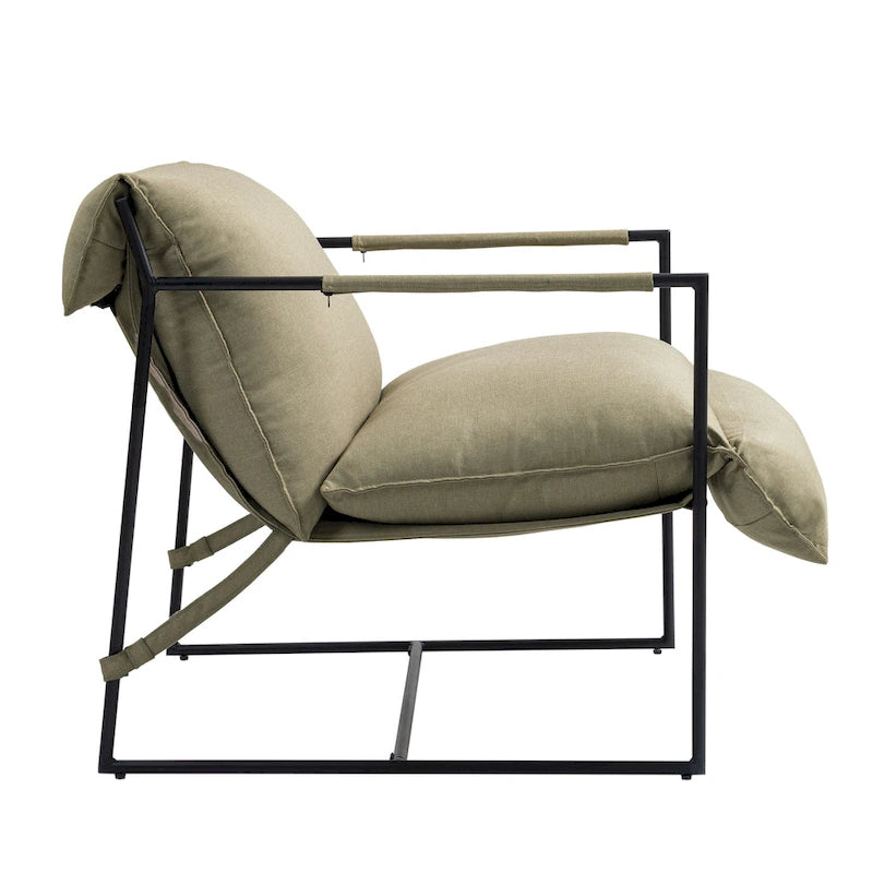 Ensemble de 2 fauteuils d'appoint en tissu avec structure en métal et dossier suspendu.