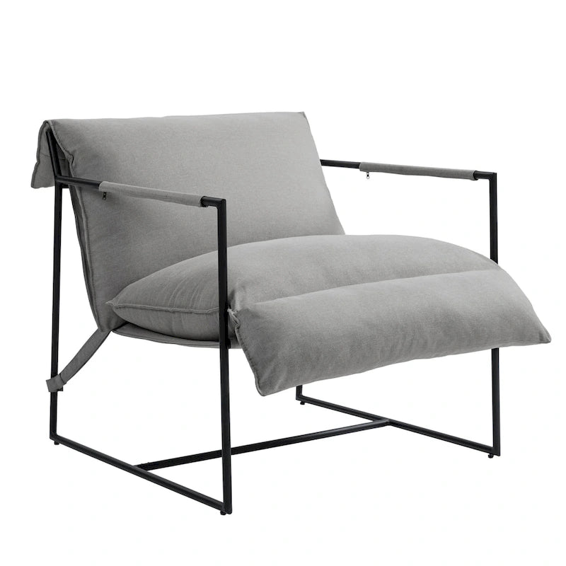 Ensemble de 2 fauteuils d'appoint en tissu avec structure en métal et dossier suspendu.