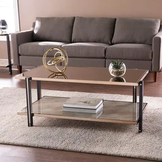 SEI Furniture Thornberry Champagne Metal with Smoked Mirror Coffee Table