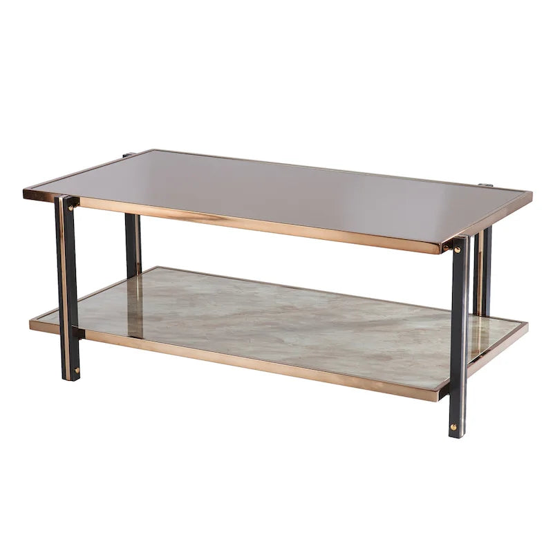 Table basse SEI Furniture Thornberry Champagne en métal avec miroir fumé