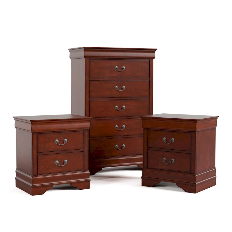 Ensemble de table de chevet et commode 3 pièces en bois massif Devi de Furniture of America