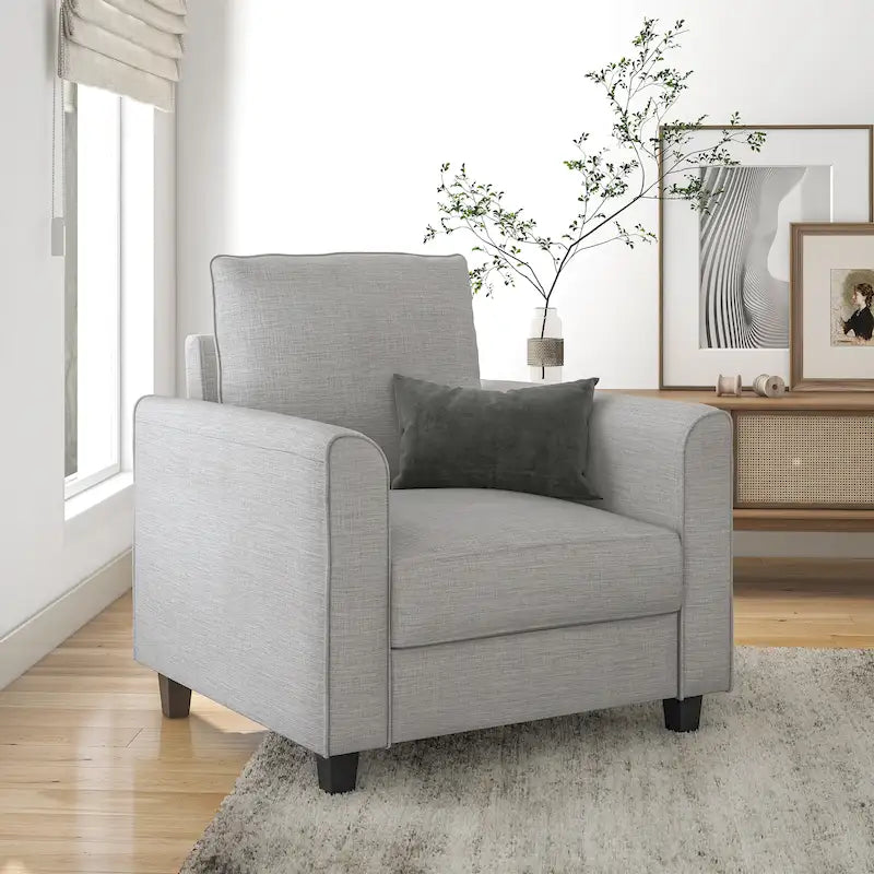 Fauteuil Rowan contemporain à accoudoirs évasés et pieds fuselés en bois massif, canapé une place recouvert de tissu, par Furniture of America