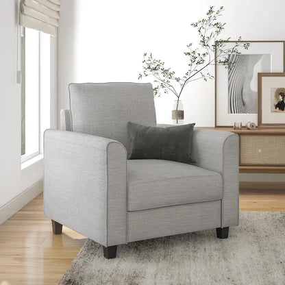 Fauteuil Rowan contemporain à accoudoirs évasés et pieds fuselés en bois massif, canapé une place recouvert de tissu, par Furniture of America