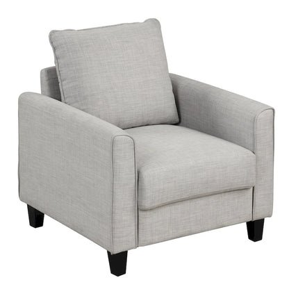 Fauteuil Rowan contemporain à accoudoirs évasés et pieds fuselés en bois massif, canapé une place recouvert de tissu, par Furniture of America