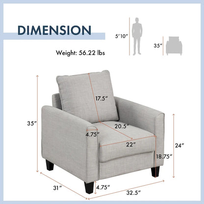 Fauteuil Rowan contemporain à accoudoirs évasés et pieds fuselés en bois massif, canapé une place recouvert de tissu, par Furniture of America