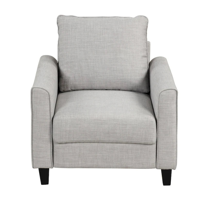 Fauteuil Rowan contemporain à accoudoirs évasés et pieds fuselés en bois massif, canapé une place recouvert de tissu, par Furniture of America