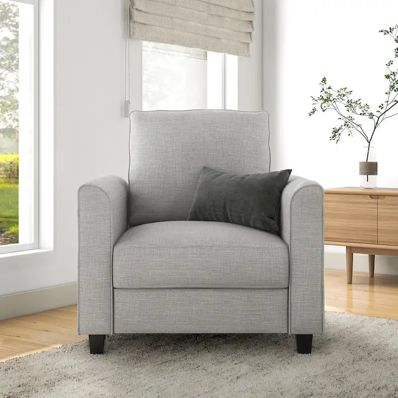 Fauteuil Rowan contemporain à accoudoirs évasés et pieds fuselés en bois massif, canapé une place recouvert de tissu, par Furniture of America