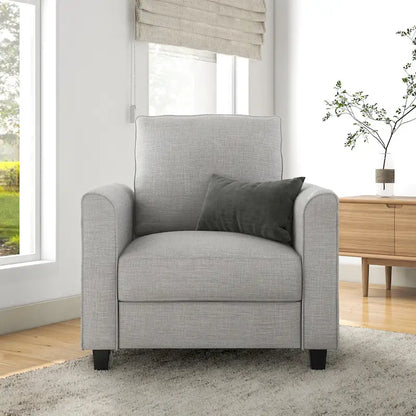 Fauteuil Rowan contemporain à accoudoirs évasés et pieds fuselés en bois massif, canapé une place recouvert de tissu, par Furniture of America