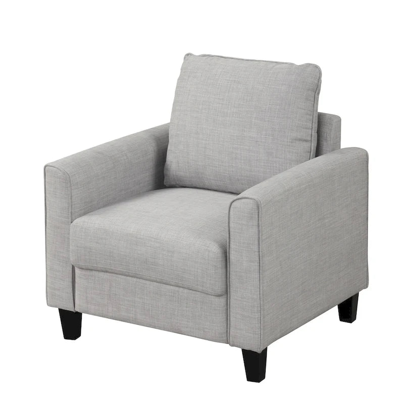 Fauteuil Rowan contemporain à accoudoirs évasés et pieds fuselés en bois massif, canapé une place recouvert de tissu, par Furniture of America