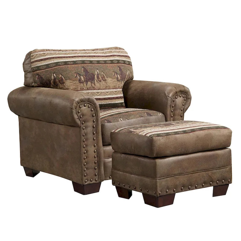 Fauteuil Wild Horses, modèle 8501-00-40, avec repose-pieds assorti, de la collection American Furniture Classics.