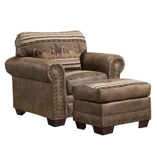 Fauteuil Wild Horses, modèle 8501-00-40, avec repose-pieds assorti, de la collection American Furniture Classics.