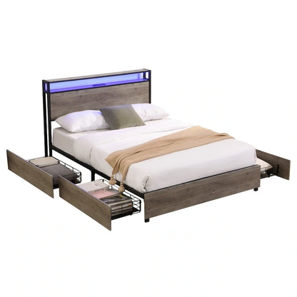 Tête de lit de lit double avec rangement et station de recharge