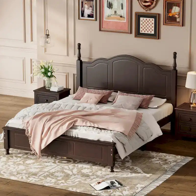 Lit plateforme en bois de style rétro, format queen