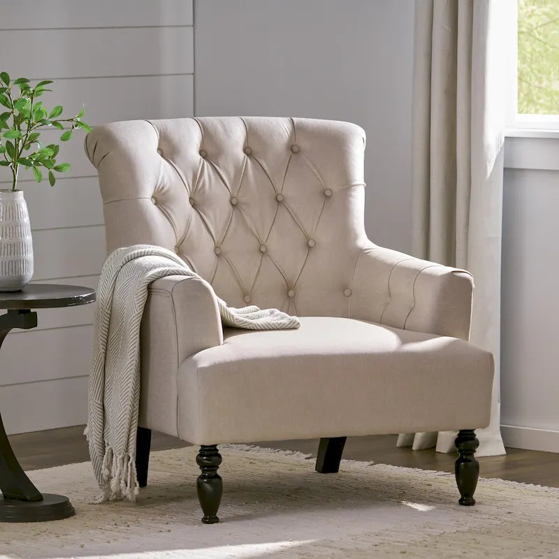Fauteuil club capitonné Bernstein avec dossier roulé par Christopher Knight Home
