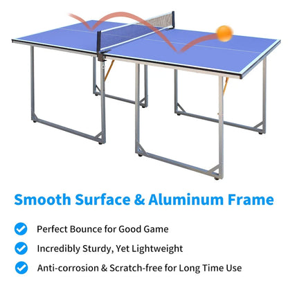 Table de ping-pong pliable et portable de 1,83 m (6 pieds) de taille moyenne, avec filet, pour jouer à l'intérieur et à l'extérieur.