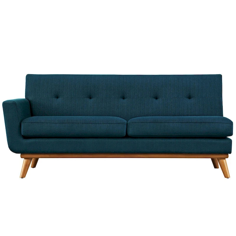 Canapé deux places Engage Mid-century Modern en tissu, accoudoir gauche, bleu azur