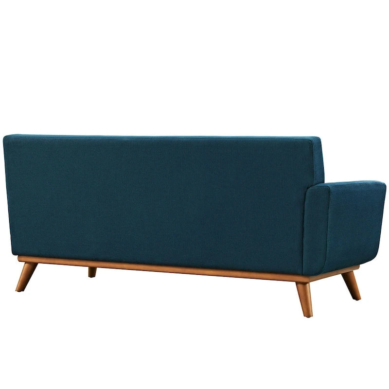 Canapé deux places Engage Mid-century Modern en tissu, accoudoir gauche, bleu azur