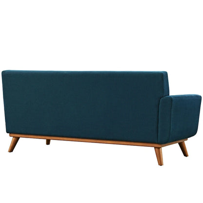 Canapé deux places Engage Mid-century Modern en tissu, accoudoir gauche, bleu azur