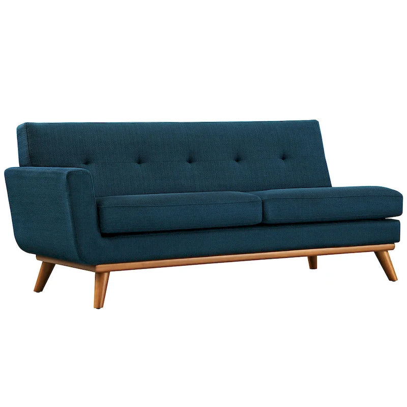 Canapé deux places Engage Mid-century Modern en tissu, accoudoir gauche, bleu azur