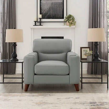 Fauteuil Hydeline Elm en cuir pleine fleur avec plumes, mousse à mémoire de forme et ressorts