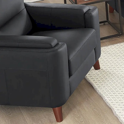 Fauteuil Hydeline Elm en cuir pleine fleur avec plumes, mousse à mémoire de forme et ressorts