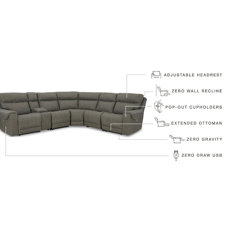 Canapé d'angle inclinable électrique 7 pièces Starbot gris de Signature Design by Ashley - 112 cm (L) x 112 cm (P) x 42 cm (H)